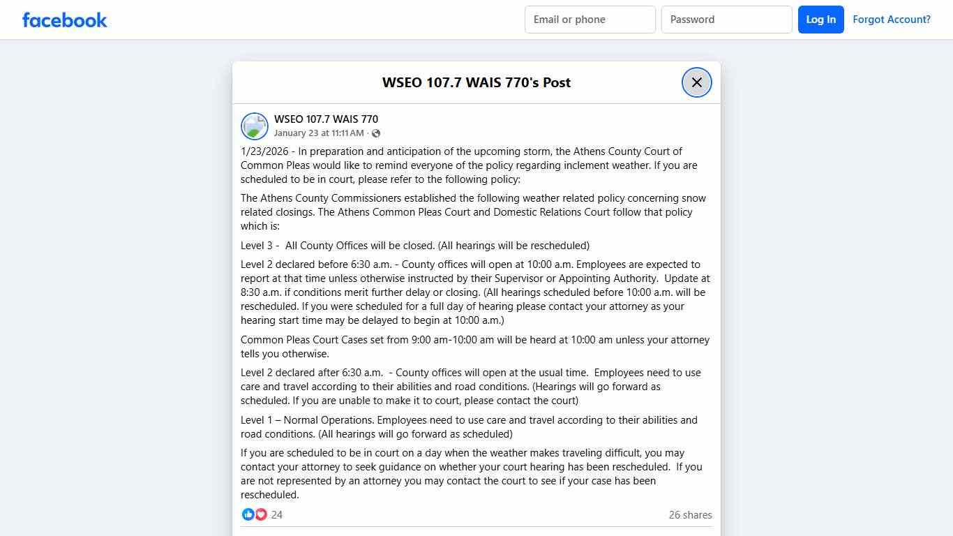 1/23/2026 - In preparation and... - WSEO 107.7 WAIS 770 Facebook
